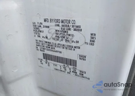 2005 Ford F-150 Stx/Xl/Xlt z USA, uszkodzony, nr VIN 1FTRF12255NA49750